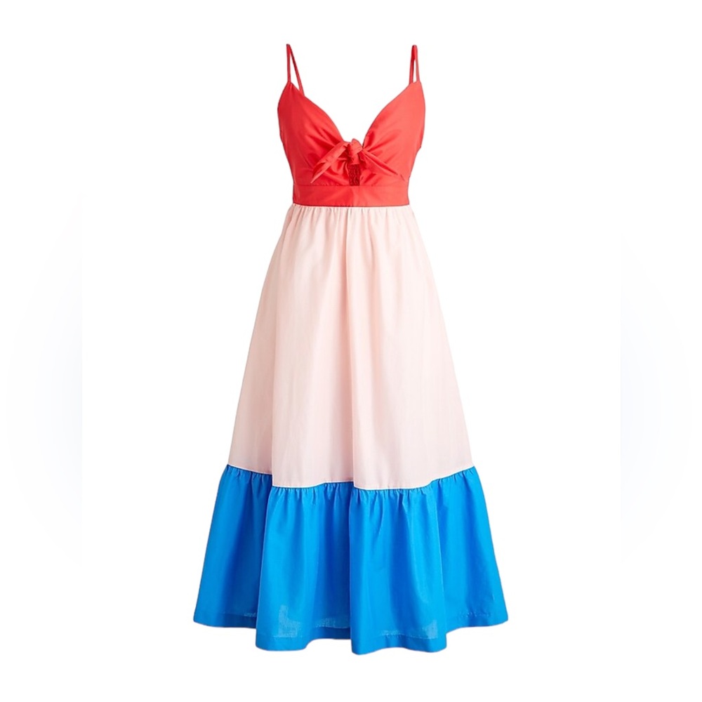 J.Crew Cutout Tie Front Tiered Colorblock Midi Dress
